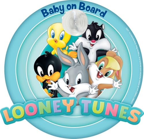 Bimbo a bordo, segnale di sicurezza per auto baby on board con grafiche Warner Bros dei Looney Tunes e attacco a ventosa