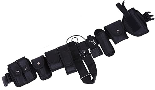 SagaSave Taktischer Gürtel, Outdoor-Modular-Ausrüstungssystem, Taillengürtel mit 9 Komponenten-Taschen für Polizei, Sicherheitswache, Militär, Schwarz, Einheitsgröße