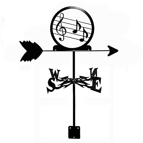 JESSAH Wetterfahne Windrichtungsanzeiger Hexe und Katze Musik Rune Angler Wetterfahne Edelstahl Wetterhahn mit Anti-Rost-Beschichtung Gartenstecker Kunstdekor Satin Schwarz