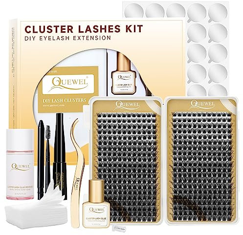 Individual Eyelashes 480 Cluster Lashes QUEWEL DIY Lash Extensions Kit, Eyelash Applicator, Lash Clusters Glue Remover, Long-lasting Glue and Overnightseal for Beginner to Apply(JMS D MIX)