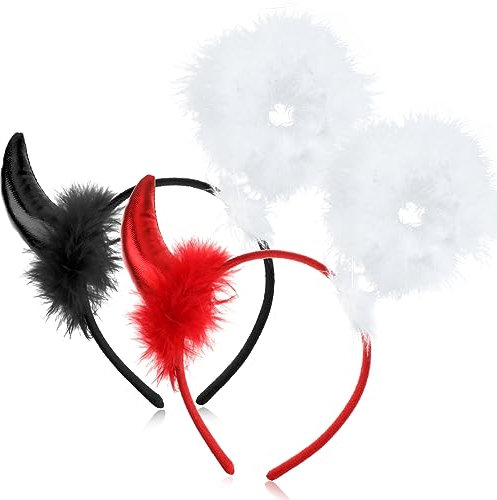 DPKOW Engel und Teufel Haarreif Mit Teufelshörnern und Heiligenschein - Halloween Kopfschmuck für Kinder und Damen - Kostüm Accessoire für Fasching, Karneval und Halloween Party