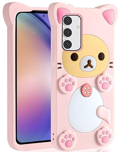 STSNano Kawaii-Schutzhülle für Samsung Galaxy A54 5G, 6,4 Zoll/16,3 cm, süße Hülle mit 3D-Cartoon-Bär, modische, coole, lustige, weiche TPU-Hülle, Silikonhülle für Damen, Mädchen, Kinder, Rosa