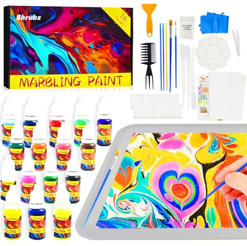 Shrubz Kit Peinture Enfant Jouet Peinture Marbrée à l'eau pour Enfants 16 Couleurs Kit Peinture Enfant, Creative Art Set de à la Main Peintures,Art de Peinture Enfants Jouet 6+ Ans