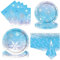 Snowflake Party Supplies Winter Wonderland Tableware Kit Christmas Snow Plates Napkins Tablecloth for Blue and White Snowflakes Birthday Party Supplies Serves 16