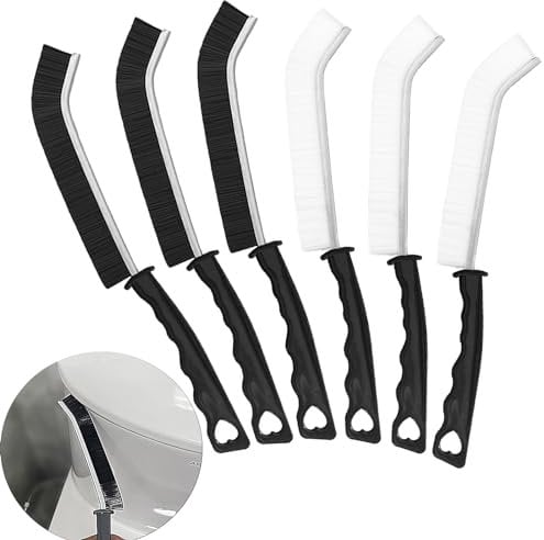 KEYRI 6 Piezas Cepillo Limpieza Grietas Crevice Gap Cleaning Brush,Cepillo de Limpieza se Grietas de Cerdas Duras Multifunción Cepillo se Limpieza Hogar Adecuado para Baño, Cocina (3Negro + 3Blanco)