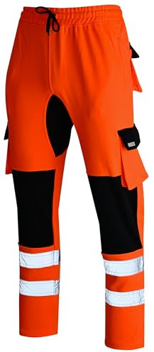 MS9 Mens Hi Viz Vis High Visibility Fleece Cargo Work Trousers Joggers H10 Orange