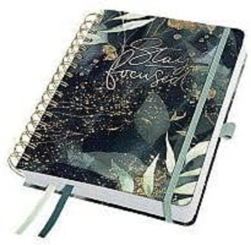 SIGEL J4603 Spiral-Kalender Jolie 2024, Glamorous Leaves, ca. A5, Hardcover, Gummiband, Stiftschlaufe, Einstecktasche, 2 Zeichenbänder, 240 Seiten, FSC-zertifiziert, Terminplaner, 2 Stück