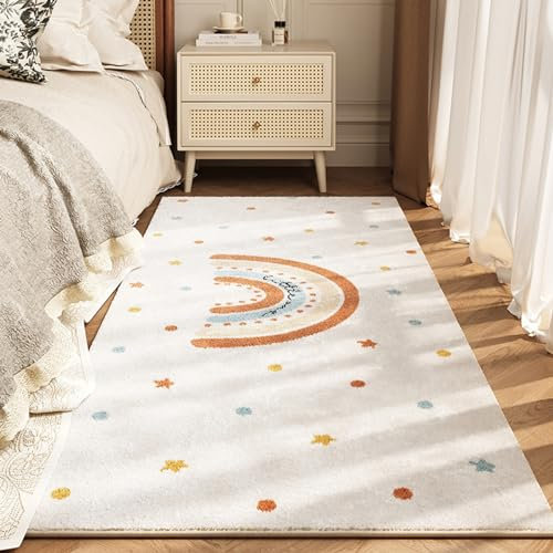 Herfair Teppich Kinderzimmer Baby Krabbeldecke Krabbelmatte Spielmatte Spielteppich Bunte Punkte Kurzflor Kinderteppich Pflegeleicht, Farbecht, Creme (Polka Dot Regenbogen,80 * 200cm)