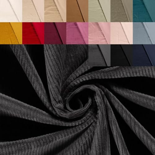 Breitcord Stretch Meterware - robuster Cordstoff - Baumwollcord dehnbar - dicker Rippenstoff - breit gerippt - Cord Baumwolle *ab 50 cm, Farbe: 068 Anthrazit