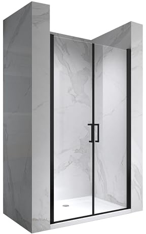 i-flair Duschtür Lara in Schwarz 95x195 cm Verstellbereich von 95-98 cm, Höhe: 195 cm, Duschabtrennung aus 6 mm durchsichtigem Nano-ESG Sicherheitsglas und Edelstahlgriffe - NC Black