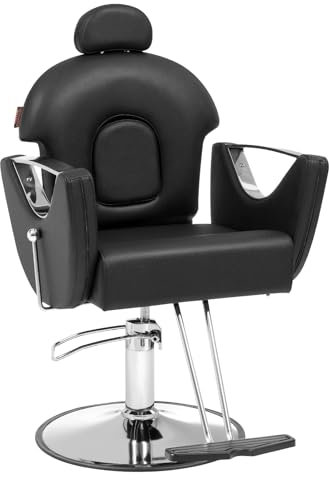 VEVOR Friseurstuhl 150 kg Gewichtskapazität Friseursessel aus Schwamm PU Holzplatte Eisen Bedienungsstuhl höhenverstellbar Barbersessel 360° drehbar Barberstuhl Friseureinrichtung 94 x 65 x 109 cm