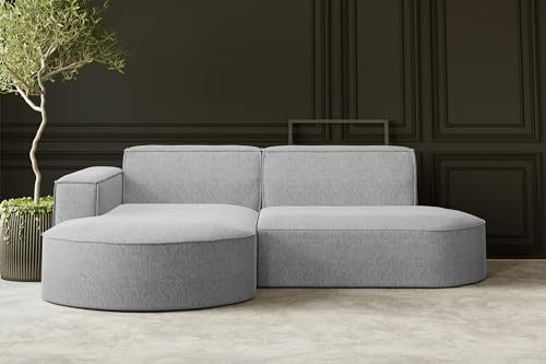 Kaiser Möbel - Ecksofa mit Wohnlandschaft, Eckcouch L-Form, Sofa 3-sitzer, Polstersofa, Bequemes Couch mit Ottomane für Wohnzimmer, Relaxsofa, Lounge-Set, Verita Stoff, Modena Studio, Grau, Links