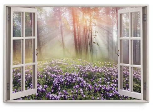 Paul Sinus Wandbild 120x80cm Fensterbild Wald Blumen Wildblumen Natur Sonnenstrahlen