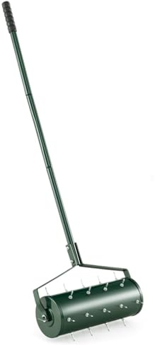 RELAX4LIFE Rasenbelüfter, Rasenlüfter aus Metall, Rasenrolle mit 44cm/53cm Breite, Handvertikutierer mit Nägeln & Gummigriff für verdichtete Böden Rasenpflege (Grün, 44 x 128cm)