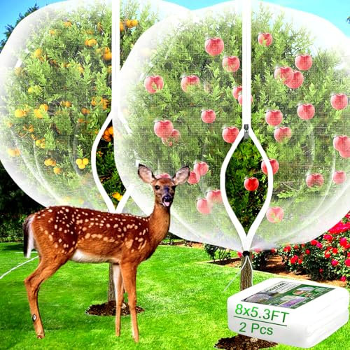 Fruit Tree Netting with Zipper - 2Pcs 8x5.3 Ft Garden Bird Netting for Blueberry Bushes with Drawstring,Insect Plant Protection Mesh Net Bags for Tomato,Flowers,Animals,Cherry (2, 5.3 x 8 FT)