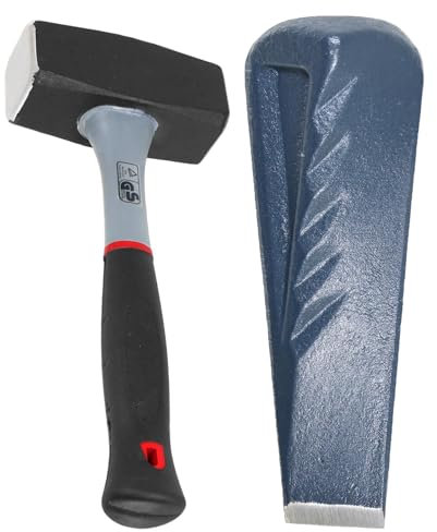 SPARES2GO Juego de divisor de troncos trenzado, 2,5 kg, cuña de acero de 9 pulgadas + martillo de 2 kg