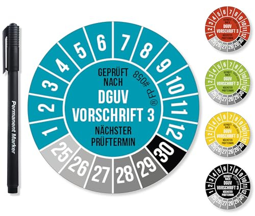 Frank Paperman® 1200x DGUV V3 Prüfplaketten blau 30 mm Durchmesser inkl. Folienstift, Prüfplaketten Nächster Prüftermin, UV-beständig, Hohe Klebkraft, 5 Farben, 2 Größen