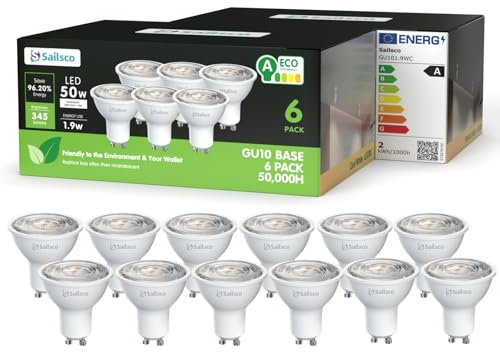sailsco Energieklasse A GU10 LED Kaltweiss Lampe,1.9W 345LM 6500K Kaltweiß GU 10 Spot Energiesparlampe,50W Glühbirne Ersetzt,36 Grad Abstrahlwinkel G10 Leuchtmittel,Nicht Dimmbar Birne,12 Stück