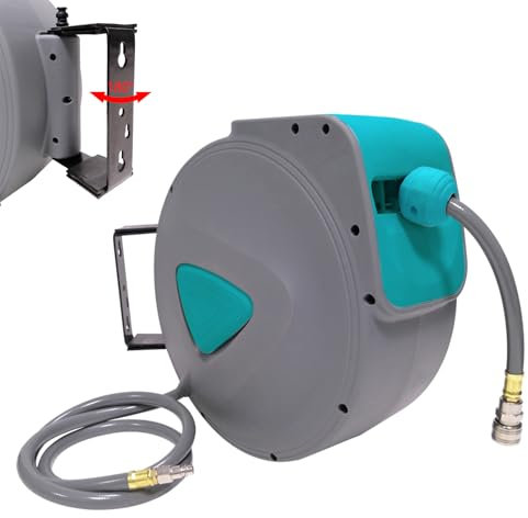 XINZI Schlauchtrommel Automatik Druckluft, Druckluftschlauch Aufroller Wandschlauchhalter, Schlauchaufroller Luft 1/4 Anschluss Druckluftschlauch-trommel, mit Schlauchstopp (Grau, 20m)