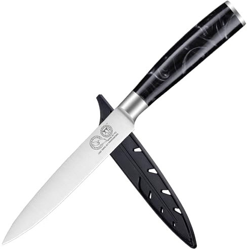 XYJ Cuchillo auxiliar de cocina, Cuchillo de cocina de acero inoxidable de 5 pulgadas, diseño de mango ergonómico de alicates, cuchillo para cortar carne, cuchillo de cortar frutas y verduras con