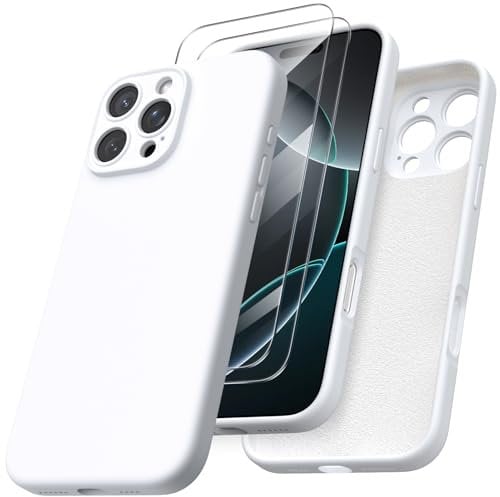 ORNARTO Compatible with iPhone 16 Pro Max Case Shockproof with Screen Protectors, Waterproof Liquid Silicone Rubber Full Cover Protective Case for 6.9 inch-White