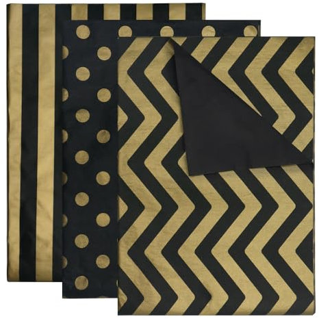 GOIYZTTR 60 Blatt Gold Schwarz Seidenpapier Bulk 3 Arten Decorative Metallic Geschenkpapier 50 * 35cm Geschenk Seidenpapier Geeignet für Geschenkverpackungen und DIY-Dekoration