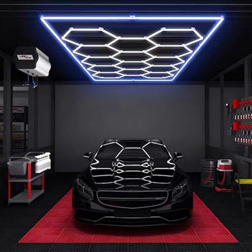 Sedtonmu Plafonnier LED Nid d'abeille 6500K Lampe de Garage Hexagonale pour Garage Atelier Soussol Salle de Sport Entrepôt,D