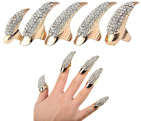 5Pcs 3 Sizes Halloween Costume Claws Fake Nails Ring Set Gothic Punk Full Finger Metal Claws for Women Men Werewolf Vampire Cosplay