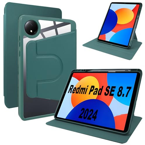 Lemxiee Funda para Xiaomi Redmi Pad SE 8.7 Cover,Funda Protectora con Soporte Plegable/con Ranura para bolígrafo,Funda de Cuero PU + acrílico Transparente para Xiaomi Redmi Pad SE 8.7 11 2024 Case