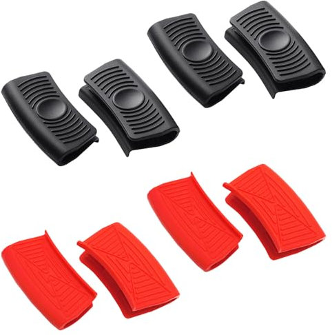8 Stück Silikongriffe für Töpfe, Silikon Topflappen Griffhalter, Rutschfest Hitzebeständig Topfgriff Schutzhülle für Ofenschalen Gusseiserne Bratpfannen Küche Kochen Backen (Schwarz/Rot)