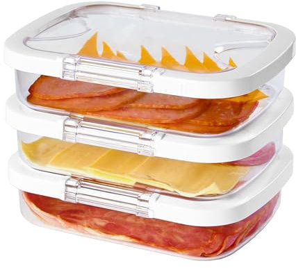 Felli Duo Loc Deli Meat Containers for Fridge with Airtight Lids, Stackable Refrigerator Organizer for Lunch Meat Storage Sandwich Ham Cheese Salami Sliced Turkey, Clear Tritan Box (Cold Cuts 3pk)