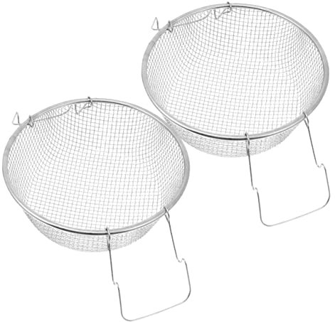 Hoement 2piezas Cesta De Freír Inoxidable Utensilio Para Cocinar Papas Fritas Verduras y Carnes Mango Ergonómico Para Freír y Colar Snacks