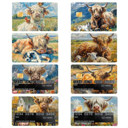 GTOTd Highland Cow Credit Card Sticker Bankkarten Aufkleber (8 Stück),EC Karten Cartoon Sticker, Geschenke Dekor fur Transport Debitkartenhülle Bankkarten Für Damen Herren