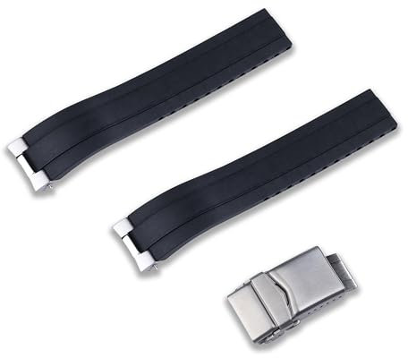 CAFTER BLUE MX03-813 Ersatzarmband aus FKM-Kautschuk mit Uhrenendgliedern für Seiko Speedtimer SSC813, SSC815, SSC817, SSC819, SSC909, SSC933, Schwarz