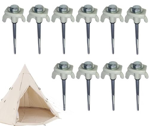 Paletti per tende filettati, paletti per tende a vite | Paletti da campeggio avvitabili da 10 pezzi | Picchetto di ancoraggio a terra con picchetto in metallo resistente e versatile per tende da sole