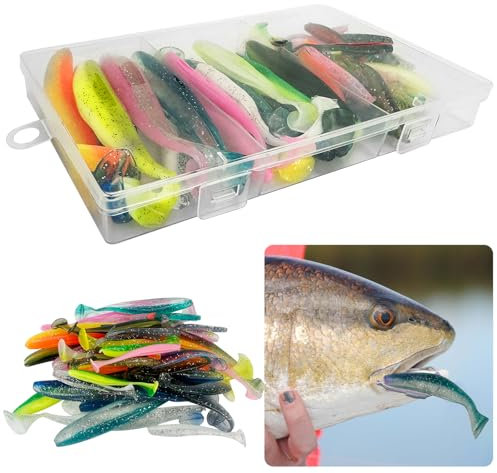 46 Stück Angelköder, Rubber Fishing Lure, Schwimmköder, Gummifische, Angelköder Kit, 6/9/12cm Gummifische Set, Gummiköder Set, Eingearbeitete Reflektierende Pailletten für Barsch Köder Zander Forelle