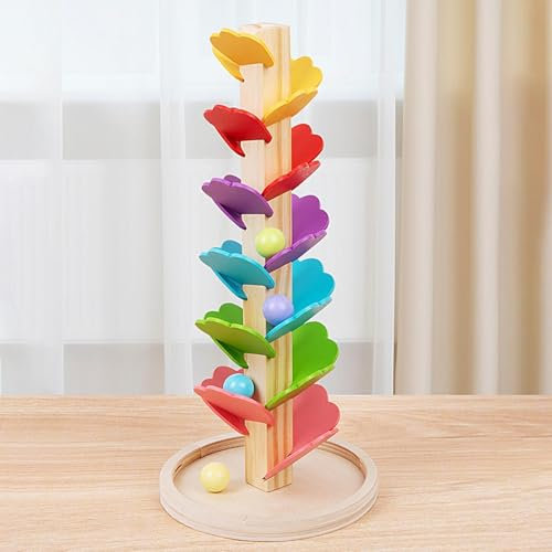 Murmelbahn Aus Mit Musikbaum, Holzspielzeug Mit Musikbaum Und Bunten Kugeln, Bunter Turm Mit Rollenden Kugeln, Musikbaum-Ballspielzeug Inklusive 4 Murmeln, Lernspielzeug Für Die Frühe Kindheit