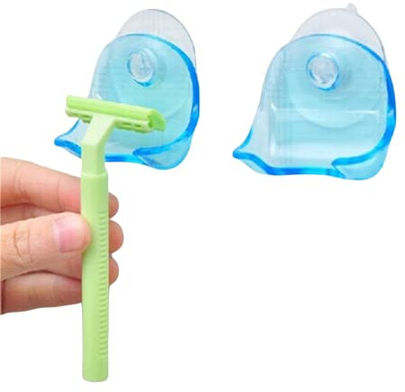 WOO LANDO Set of 2 Razor Holders for the Shower and Bathroom with Suction Cup for Him and Her, Easy Installation (BLUE)