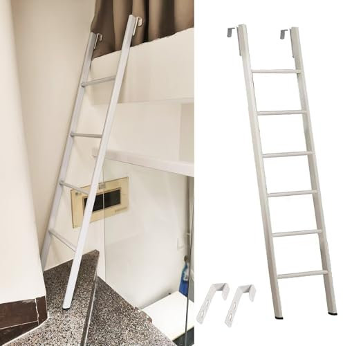 Loft Home Twin Bunk Bed Ladder Replacement, White Metal Short Climb Ladder Floor Stand, RV Bunk Ladder for Camper Caravan Travel Trailers(175cm/69)