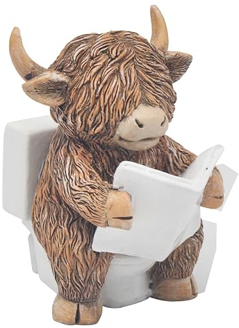 Lesser & Pavey Highland Cow Loo Time Bathroom Decor Figurine | Playful Decorative Style, Eye Catching Display Piece, Fun Conversation Starter, Ideal for Home and Office Decor