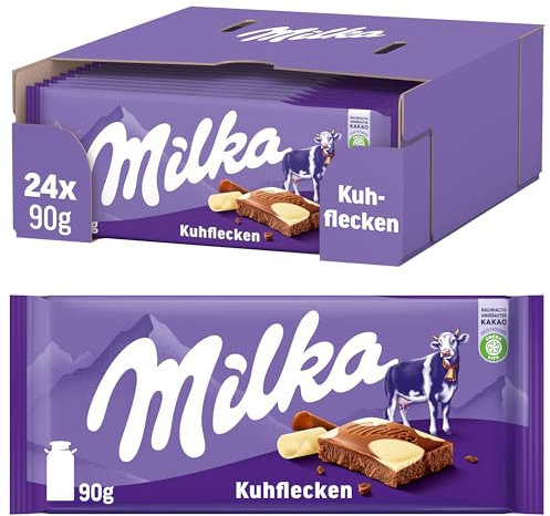 Milka Kuhflecken, Alpenmilch-Schokoladentafel mit weißer Schokolade Cow Spots, 24 x 90g