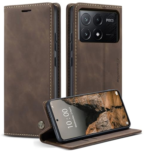 Monweicz Cover Compatibile con Xiaomi Poco X6 Pro 5G, Custodia Portafoglio con Slot per Scheda, Protezione Completa Premium in Pelle PU, Flip Libro Magnetica Xiaomi Poco X6 Pro 5G, Caffè