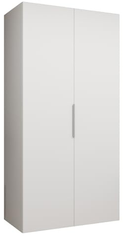 MEBLE KRYSPOL - Kleiderschrank - Drehtürenschrank - Schrank 100x202x52cm - Moderner Garderobenschrank Schlafzimmer, Flur, Jugendzimmer - Farbe Weiß, Griff Kaschmir - Marbella 1 100