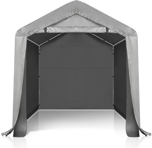 Outopee 6ft x 6ft Outdoor Storage Shed, Garden Storage Shed Tent with Roll-Up Zipper Door and Galvanized Steel Frame, Waterproof Carport for Motorcycle, Bike, Garden Tools, Grey