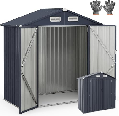 RELAX4LIFE 3,5 m³ Abri de Jardin en Acier Galvanisé avec Toit, 2 Portes Verrouillable, Ventilation Efficace 2 Gants, Cabane de Jardin Extérieur, Cabanon193x108x196cm pour Outils Vélos Équipements,