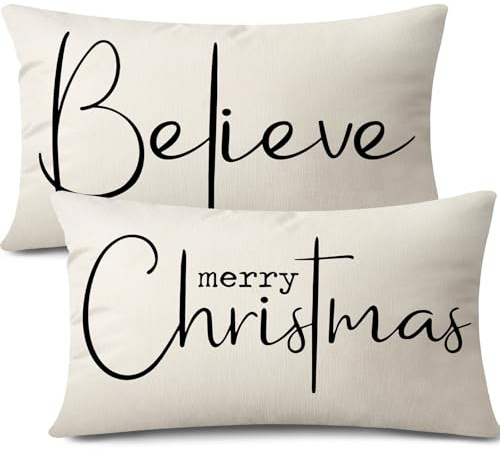 JOTOM 2er Set Weihnachten Kissenbezüge, Dekorative Winter Kissenbezug Merry Christmas Zierkissenbezug Dekokissen Moderne Kissenhüllen für Couch Sofa Wohnzimmer Garten (40x60cm, Creme Beige)