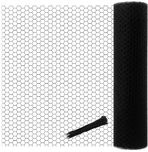 Chicken Wire Mesh Roll with 100 Fixed Straps, 40cm x 12m Heavy Duty Plastic Fencing for Coops, Garden, Pest Control, Weather-Resistant Netting (40cm*3m)