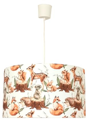 Générique Lustre Suspension plafonnier Abat-Jour Motif Animaux de la forêt biche Renard écureuil hérisson idée Cadeau Anniversaire noël Chambre bébé Enfant liste de Naissance (Ø 40 cm)
