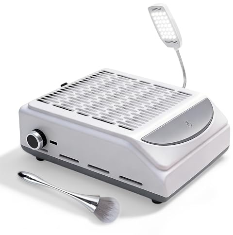 Weciau Nail Dust Collector, 100W Professional Nail Dust Extractor Fan with Lamp, Filter and Brush, Low Noise Nail Vacuum Cleaner for Manicure Acrylic Gel Nails Polishing, Salon and Personal Use