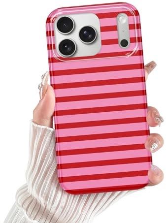 Yoedge Streifen Gestreift HandyHülle für iPhone 17 Pro Hülle Striped, Aesthetic Rosa Rote Stripe Bunt Muster Ästhetische Design Mädchen Geschenk Schutzhülle, Silikon Case Cover für iPhone 17Pro 6,3